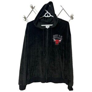 NBA Chicago Bulls Black Velour Zip Up Track Jacket Women’s Size Large